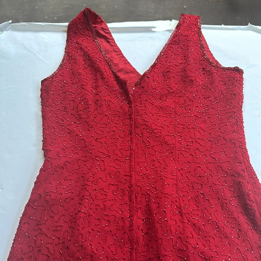 Vintage J Kara 90 2000 Beaded Short Gown Dress Flapper Red Medium y2k Nordstrom - Picture 12 of 17